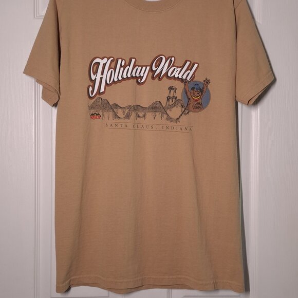 VINTAGE Holiday World The Raven Roller Coaster USED Shirt (M, Y2K, Santa Claus) - Picture 6 of 7